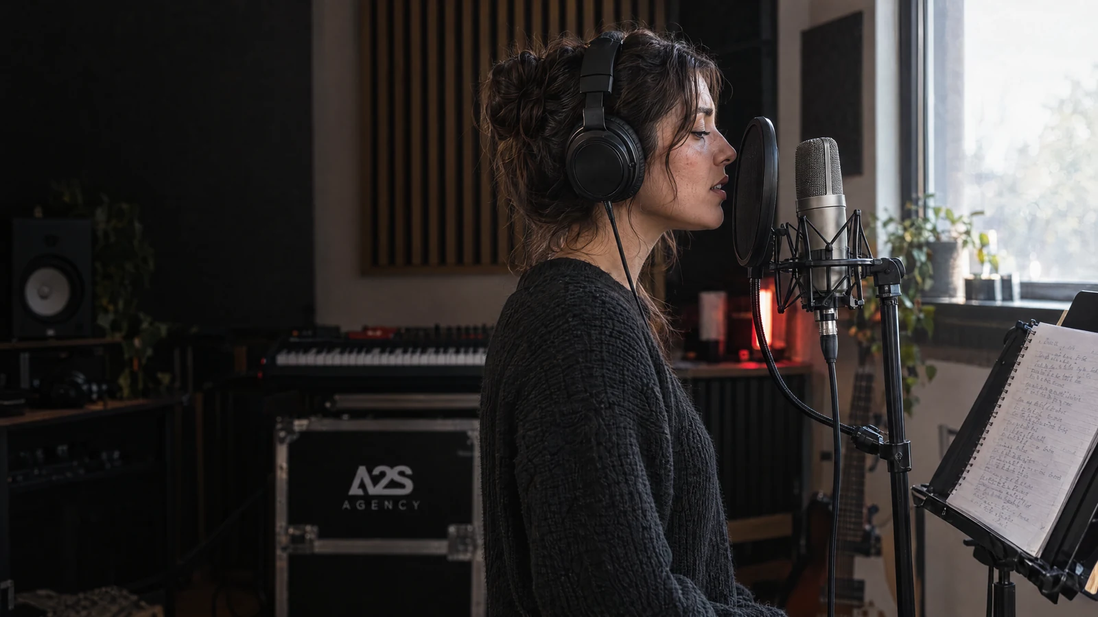 Musikerin bei der Gesangsaufnahme im Studio