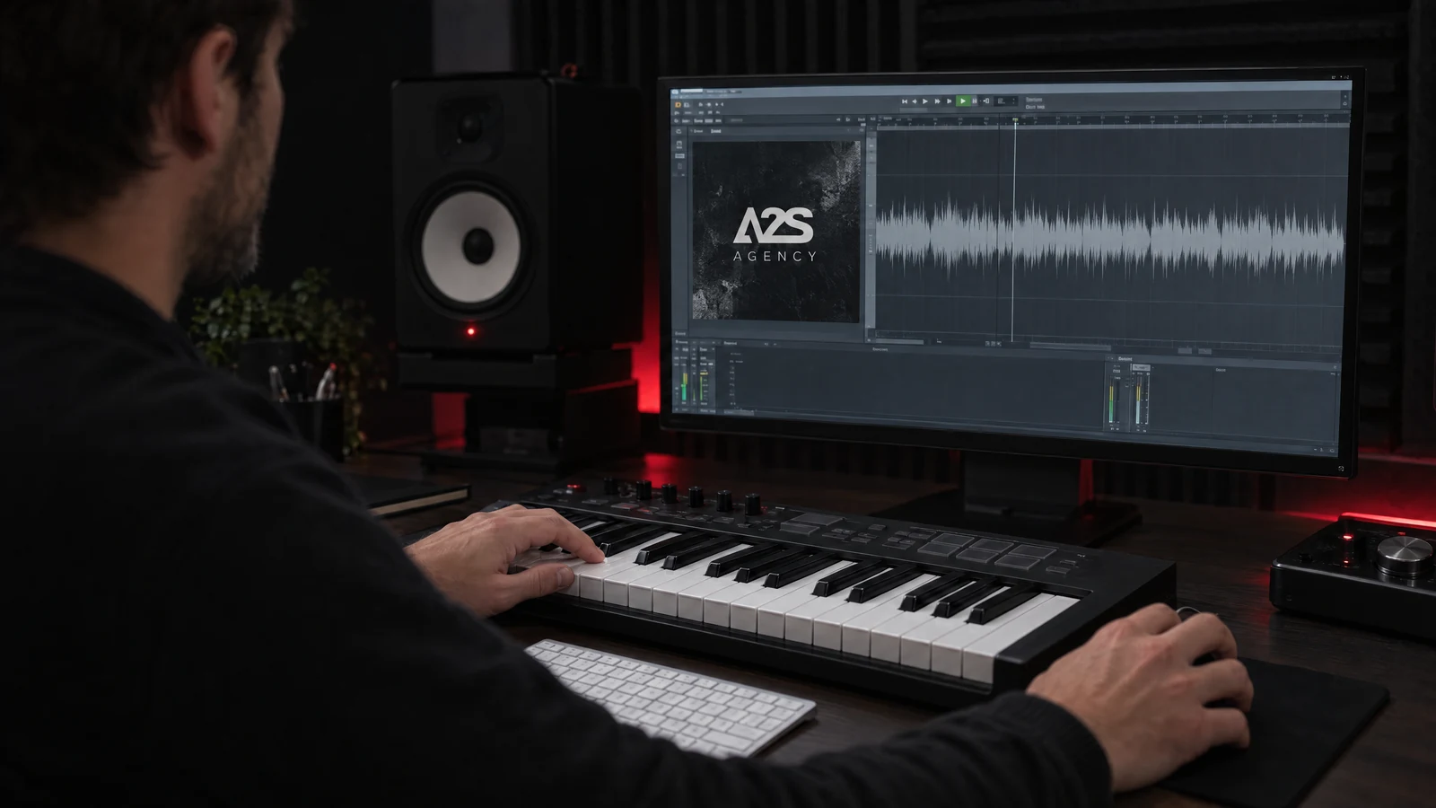 Musikproduktionsszene zur Vorbereitung einer digitalen Veröffentlichung