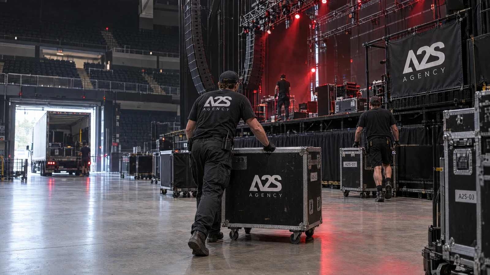 Tourproduktion mit aufeinander abgestimmter Bühne, Technik und Crew